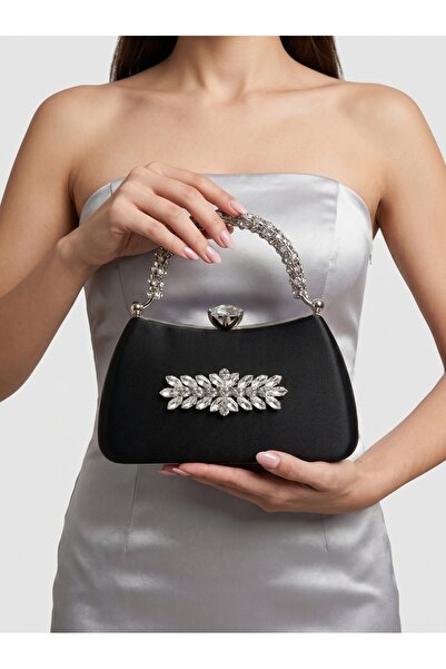 Biçanta Ειδική σχεδίαση Μαύρο Χρώμα Σατέν Ασημί Κρυστάλλινο Γυναικείο Βραδινό...