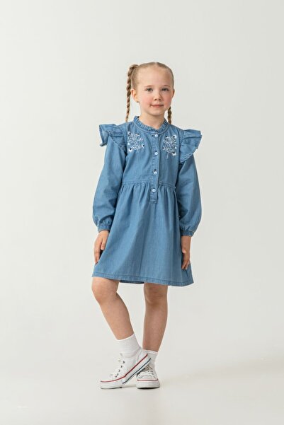 ALG Girls' Denim Dress with Flower Embroidery Season: Spring Summer (One Size...