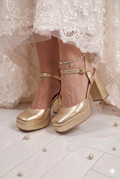 Modavien Γυναικεία βραδινά χρυσά παπούτσια φόρεμα με πλατφόρμα 10 εκ.