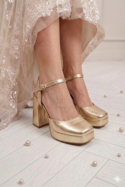 Wesby Women's 10 cm Platform Gold Evening Dress Shoes Feli̇syabuti̇k
