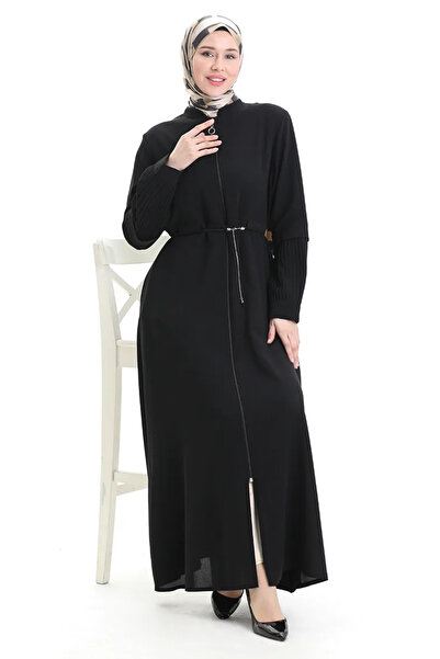 sefamerve Μεγάλο μέγεθος μανίκι πλισέ Lace Up Ferace 6194-02 Μαύρο