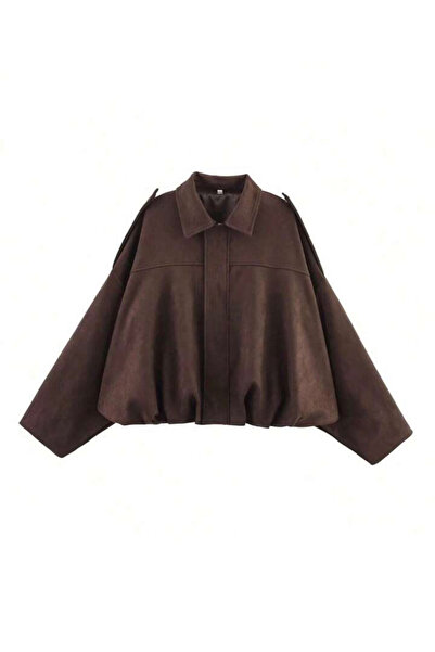 Orions Collection Υπερμεγέθης σουέτ γυναικεία μπουφάν με λεπτομέρεια επωμίδων...