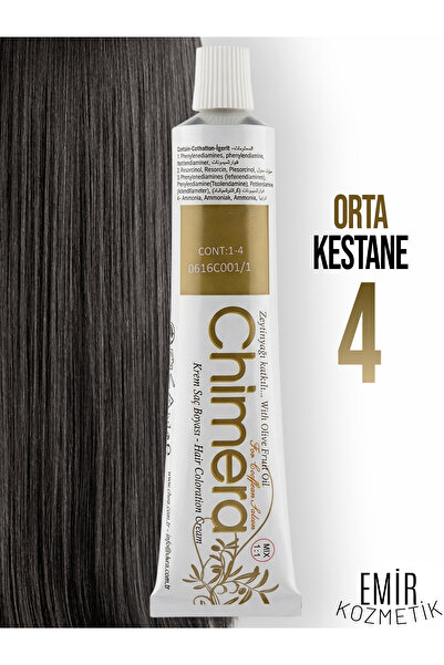 CHİMERA Yarı Bitkisel Saç Boyası No 4 - Orta Kestane 60ml + Pierra Oksidan 60ml