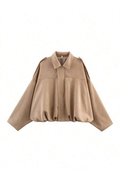 Orions Collection Υπερμεγέθης σουέτ γυναικεία μπουφάν με λεπτομέρεια επωμίδων...