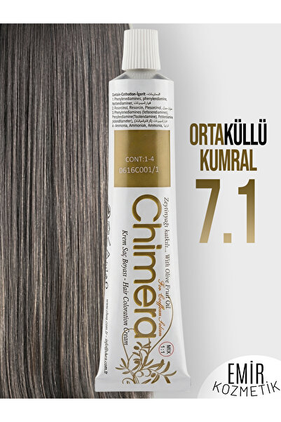 CHİMERA Yarı Bitkisel Saç Boyası No 7.1 - Orta Küllü Kumral 60ml + Pierra Oks...