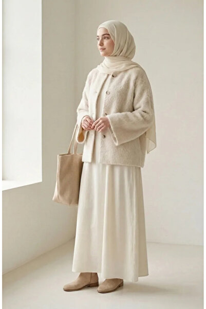 sefamerve Γούνινο παλτό με κουμπιά 6341-03 Εκρού