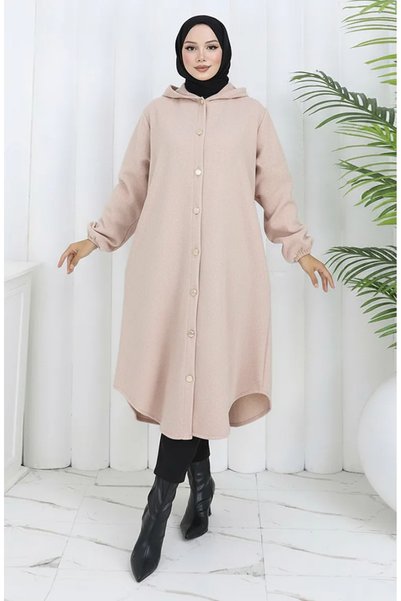 sefamerve Front buttoned Hooded stamp cap 0188-05 beige