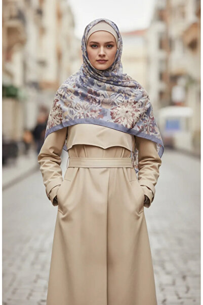 sefamerve Σάλι με σχέδιο λουλουδιών κεχριμπαρένιο 70357-06 Γκρι