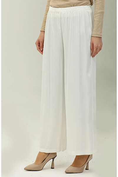 sefamerve Εκρού Χρώμα - Φαρδύ πόδι και ελαστικό παντελόνι μέσης 25104-01