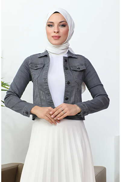 sefamerve Τζιν μπουφάν Bolero με γκρι κουμπιά - 37001-04