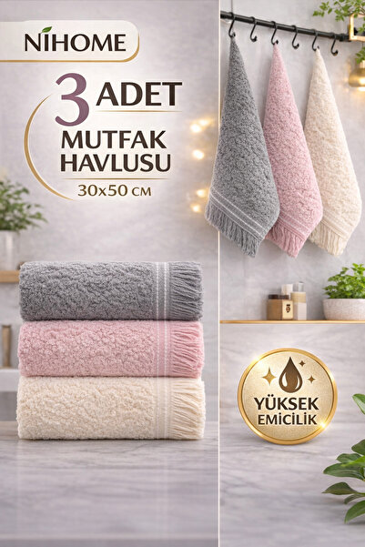 Elmas Home Collection 3 Adet Mutfak Havlusu 30x50 Cm | Kurulama Bezi | Sepett...