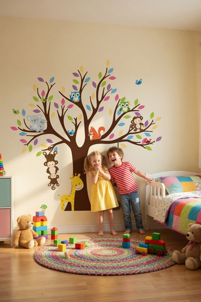 KT Decor Forest Tree Monkey Owl Nature Παιδικό και βρεφικό δωμάτιο Διακόσμηση...