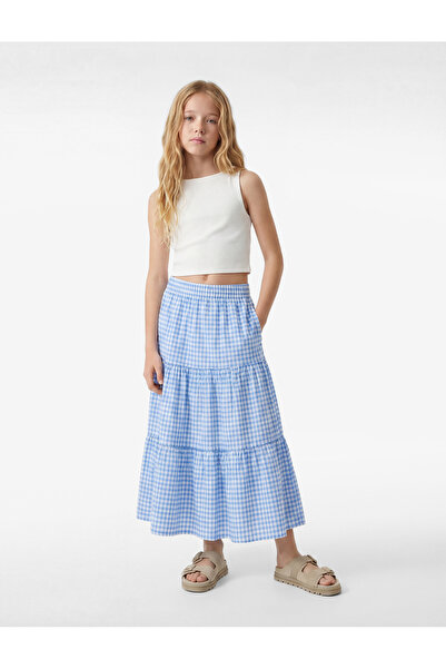 Koton Ελαστική μέση, διπλή φούστα μέχρι τη γάμπα, σετ Καρό Vichy τεμαχίων