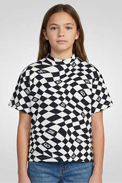 MM6 By Maison Margiela تي شيرت بناتي منقوش بأكمام قصيرة، متعدد الألوان