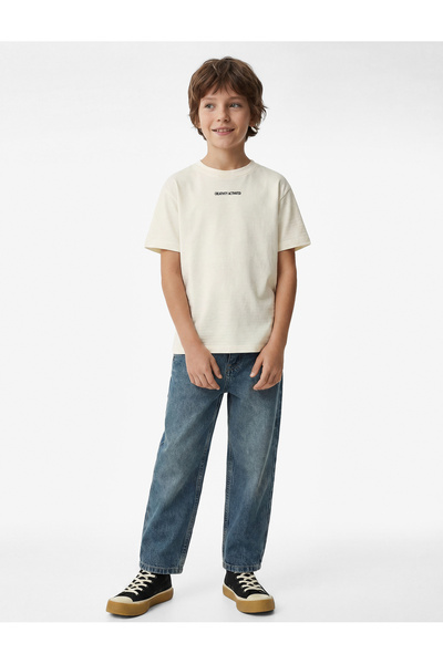 Koton Βαμβακερό κοντομάνικο μπλουζάκι με στάμπα και λαιμόκοψη ποδηλάτου, over...