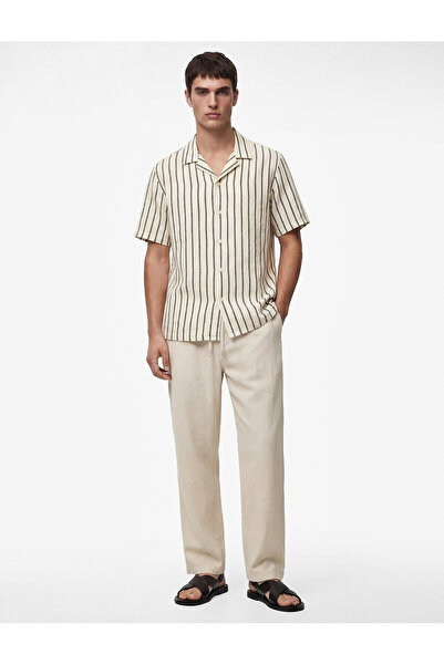 Koton Ριγέ πουκάμισο με κοντό μανίκι από βαμβακερό γιακά