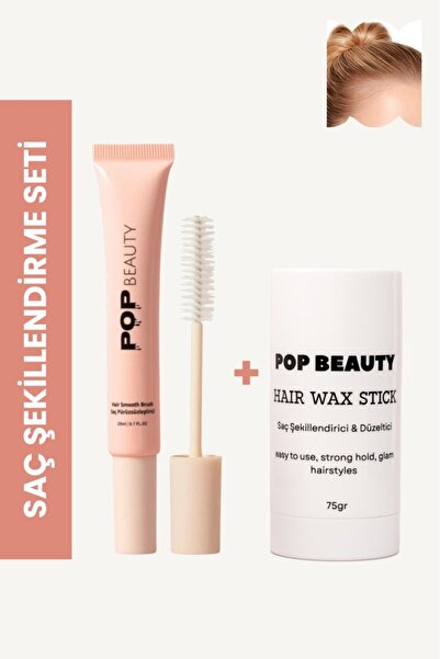 POP Beauty Saç Sabitleyici & Şekillendirici Wax, Fırça Seti (Saç Pürüzsüzleşt...