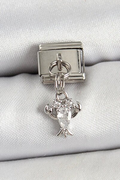 Twin Store 316L Steel Dangle Zircon Stone Model Silver Color Nomination Charm...