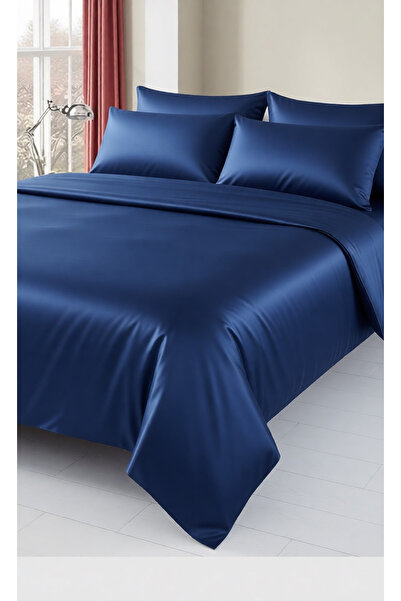 METİNEV Blue 100% Cotton Satin Duvet Cover Set – Double Size – Breathable