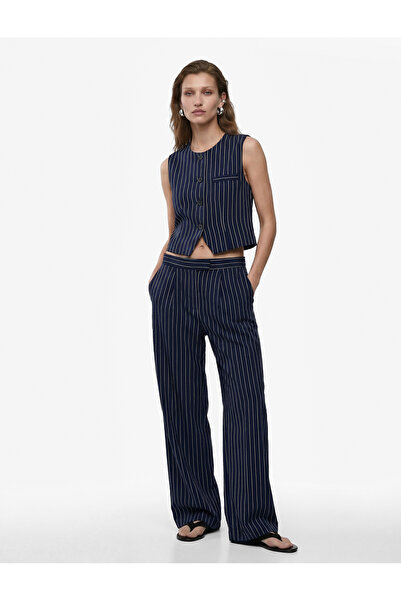 Koton Ύφασμα βισκόζης με τσέπες φαρδύ πόδι ριγέ παντελόνι palazzo