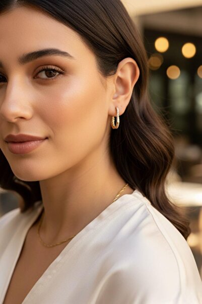 NADİDE AKSESUAR Çelik Rose Gold Sıra Taş Burma Syrelle Küpe 12-xpng-kp