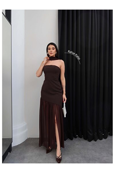 ESRAHELVACI Με λεπτομέρεια από τούλι Ασύμμετρο φόρεμα Στράπλες