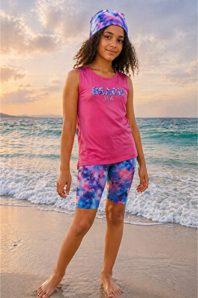 Bilge Trend Σετ μαγιό με στάμπα παραλίας, τριών τεμαχίων, αμάνικο και καλυμμένο