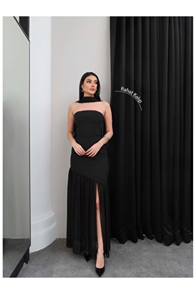 ESRAHELVACI Με λεπτομέρεια από τούλι Ασύμμετρο φόρεμα Στράπλες