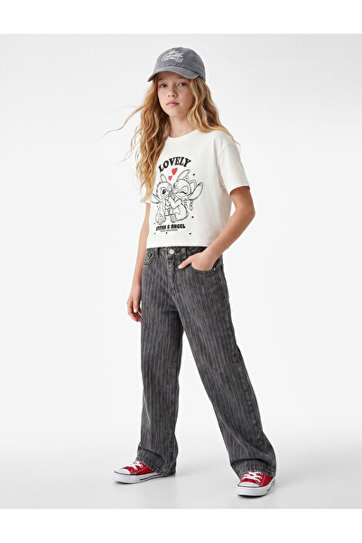 Koton Tricou cu mânecă lungă Stitch cu imprimeu cu licență, guler rotund bumbac