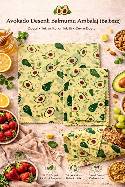 TODO HOME Balbezz Bal Mumlu ( Balmumlu ) Saklama Bezi Avokado Desenli 3lü Set