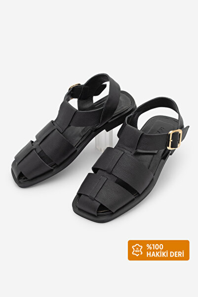 Marjin Γυναικεία πέδιλα από γνήσιο δέρμα με ρίγες, κλειστό μπροστινό μέρος, λ...