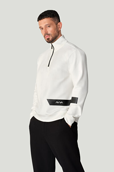 Avva Ανδρικό φούτερ με γιακά από βαμβακερό εκρού με εμπριμέ ελαστάνη Regular ...