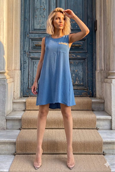 Pasaklı Giyim Γυναικείο Indigo Straw Pocket A-Line Airobin Summer Zero κοντομ...