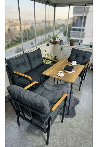 Madame Home Kadife Balkon, Bahçe,Teras,Cafe - Salon - Metal Kanepe Koltuk Tak...
