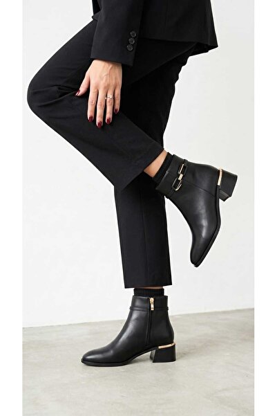 Luvesta Shoes Gold Ring Detaylı Modern Bilek Bot Siyah