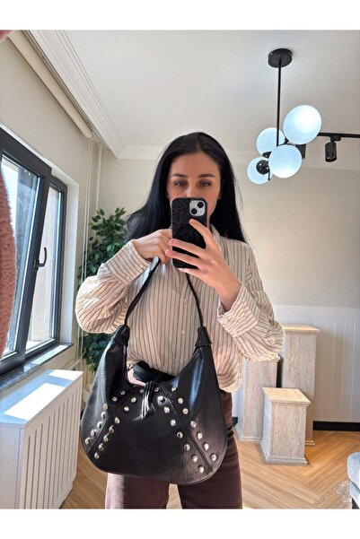 lalettobags Γυναικεία τσάντα ώμου με λεπτομέρεια από καρφιτσωτό μοντέλο Pearl