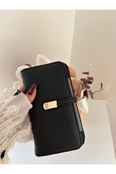 lalettobags Γυναικείο μαύρο πορτοφόλι από συνθετικό δέρμα με θήκη για τηλέφωνο