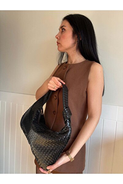 lalettobags Γυναικεία τσάντα ώμου Aster Model με πλεκτή λεπτομέρεια, μικρού μ...