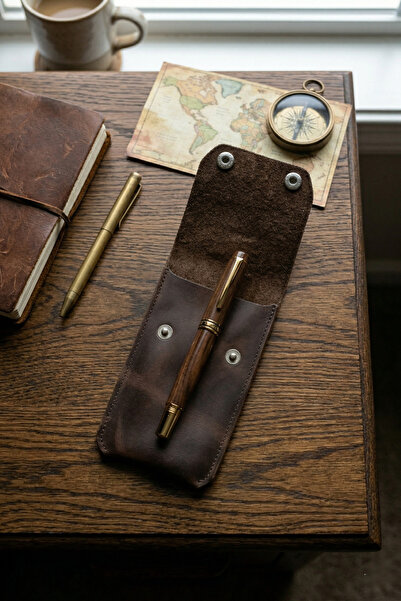Be Online 100% Genuine Leather Pen Holder with Snap Closure, Multi-Purpose Le...