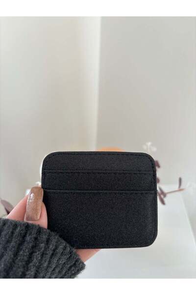 lalettobags Γυναικεία Μαύρη Θήκη Καρτών με Γκλίτερ και Λάμψη