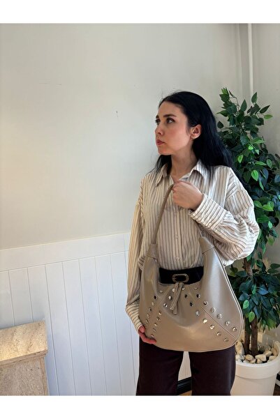 lalettobags Γυναικεία τσάντα ώμου με λεπτομέρεια από καρφιτσωτό μοντέλο Pearl