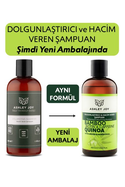 ASHLEY JOY Ince Telli Saçlara Hacim Veren Bitki Özlü Dolgunlaştırıcı Biotin Ve Kafein Şampuan 400 ml X3 Set