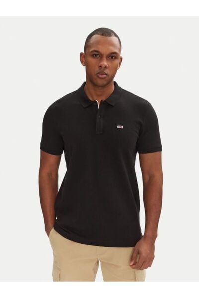Tommy Hilfiger Tommy Jeans TJM SLIM PLACKET POLO EXT Erkek SİYAH T-shirt DM0D...