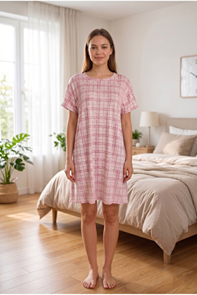 Arvin Pijama Γυναικεία ροζ καρό εμπριμέ μαλακή βαμβακερή κοντομάνικη πιτζάμα ...