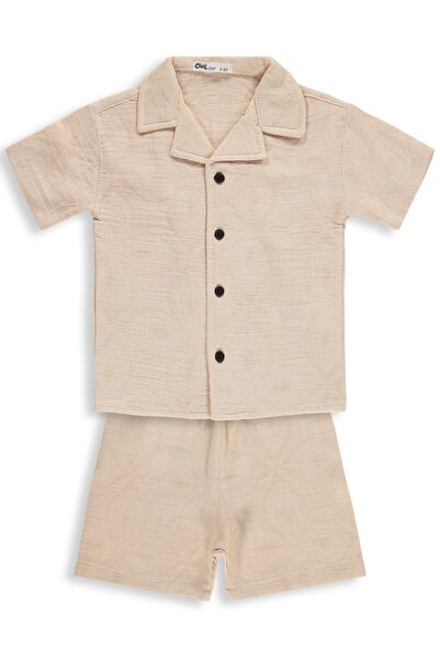Civil Boys Palmiye Label Hoodie Set for Ages 2-5 - Beige