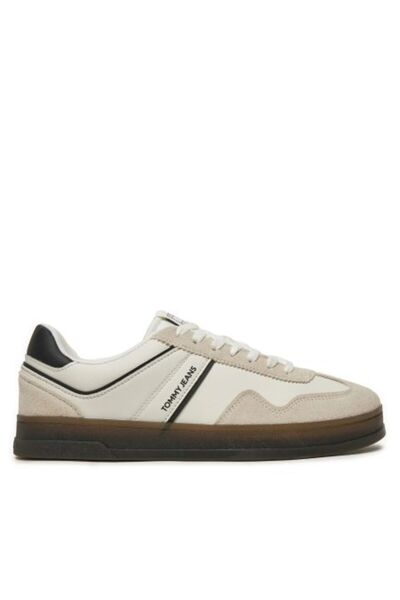 Tommy Hilfiger Ανδρική επίπεδη άνετη σόλα Suede Λεπτομερές δερμάτινο μπεζ αθλ...