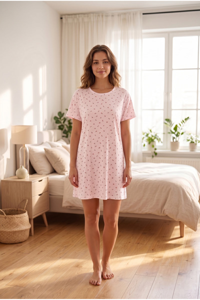 Arvin Pijama Γυναικεία ροζ φλοράλ εμπριμέ μαλακή βαμβακερή κοντομάνικη πιτζάμ...