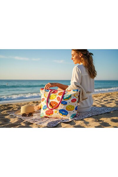 Intisimo Geantă de plajă, Fashion, Donuts, Alb/Roz