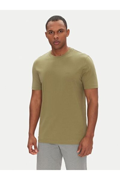 BOSS Erkek regular fit Kısa Kollu Düz Bisiklet Yaka Haki T-Shirt
