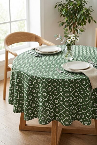 Rona Home Στρογγυλό τραπεζομάντιλο Πράσινο λουλουδάτο ύφασμα υψηλής ποιότητας...